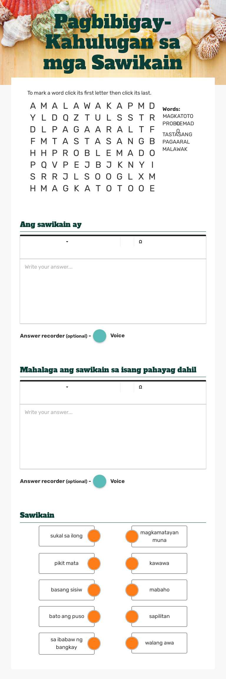 Pagbibigay-Kahulugan sa mga Sawikain worksheet preview image