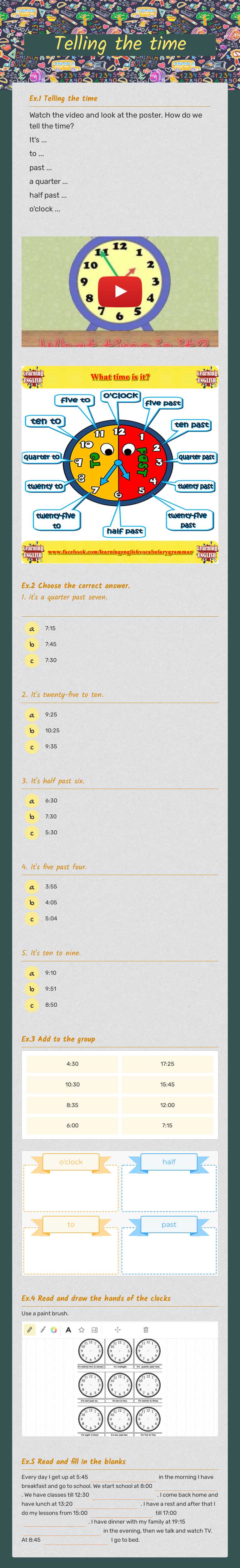 Telling the time worksheet preview image