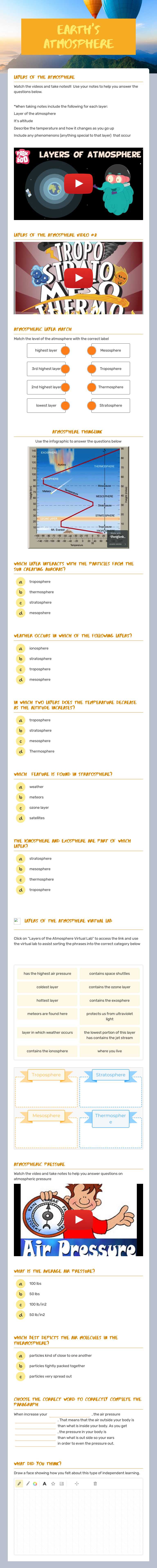 Earth's AtmospherE worksheet preview image