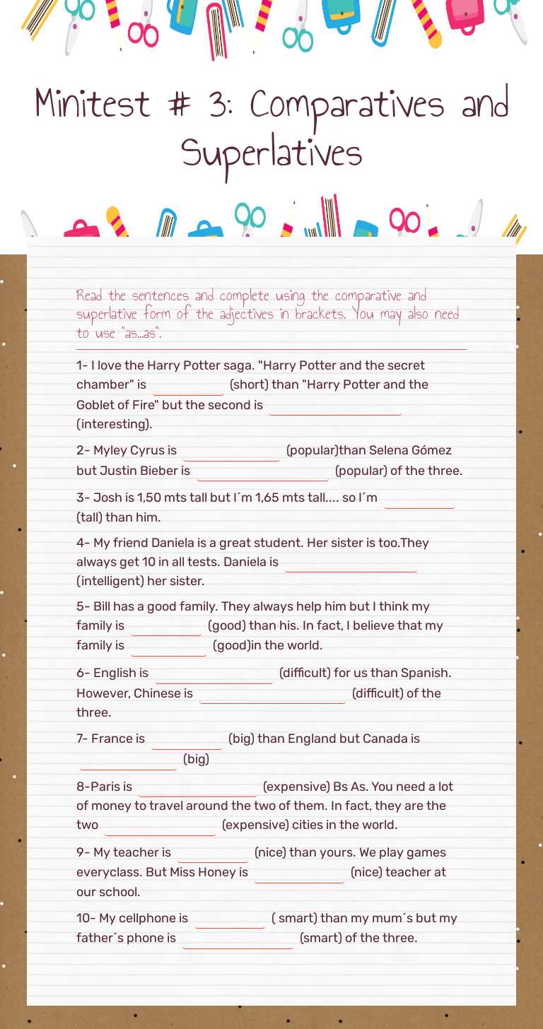 Minitest # 3: Comparatives and Superlatives worksheet preview image