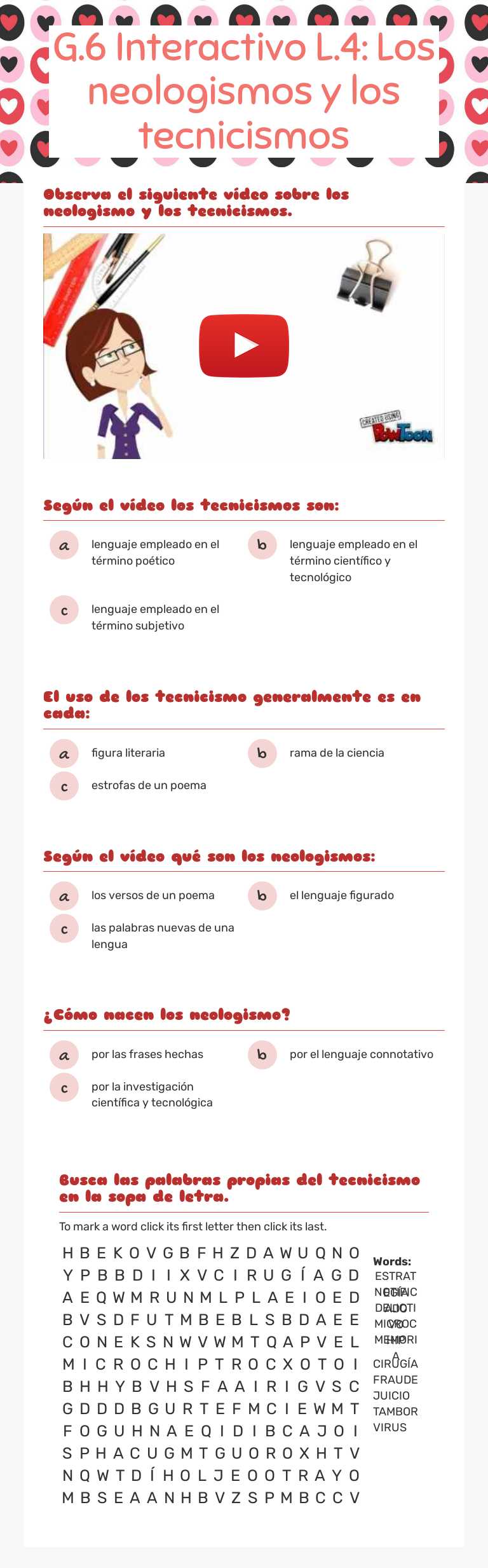 G.6 Interactivo L.4: Los neologismos y los tecnicismos worksheet preview image
