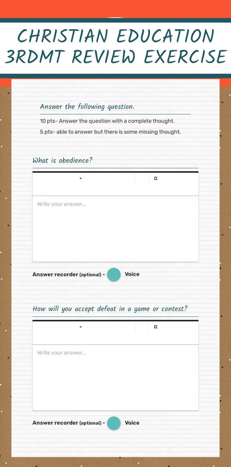CHRISTIAN EDUCATION 3RDMT REVIEW EXERCISE worksheet preview