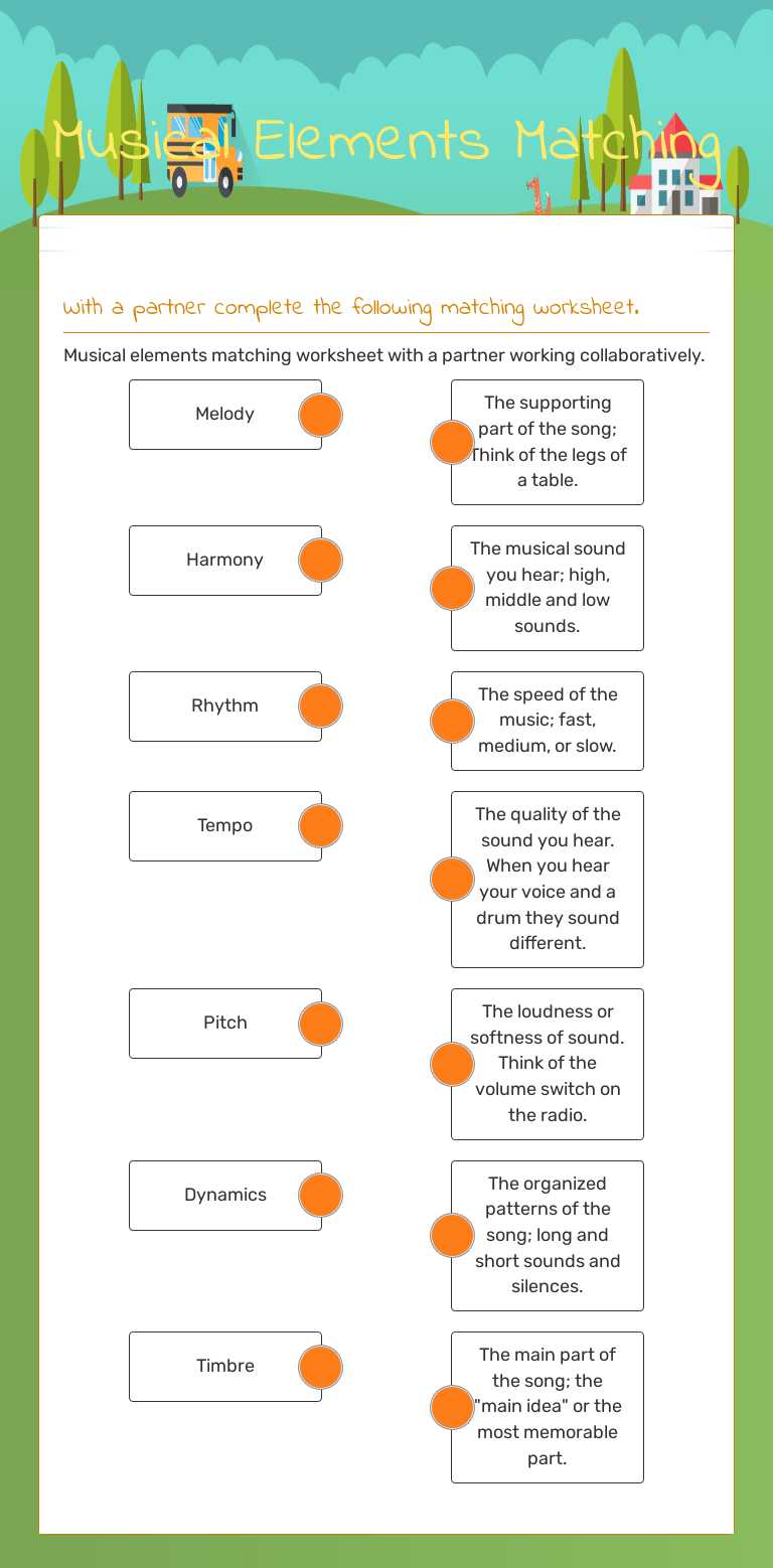 Musical Elements Matching worksheet preview image