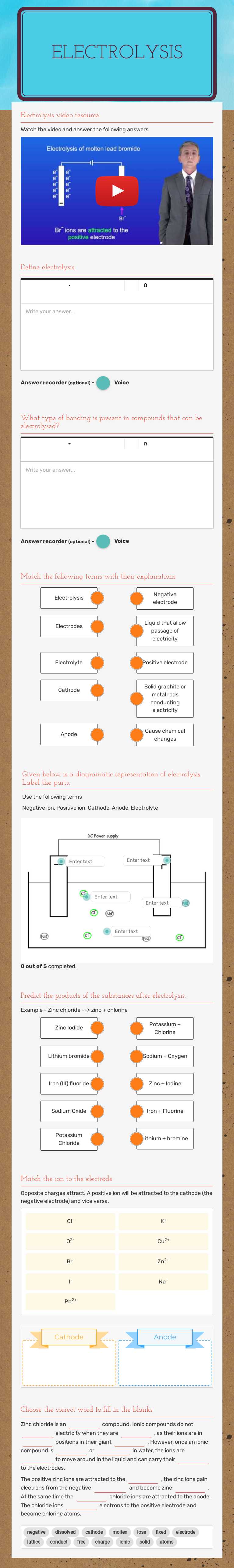 Electrolysis worksheet preview image