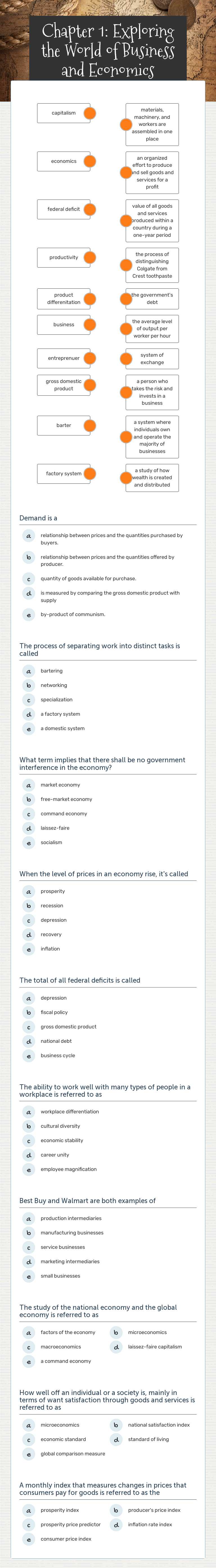 Chapter 1: Exploring the World of Business and Economics worksheet preview image
