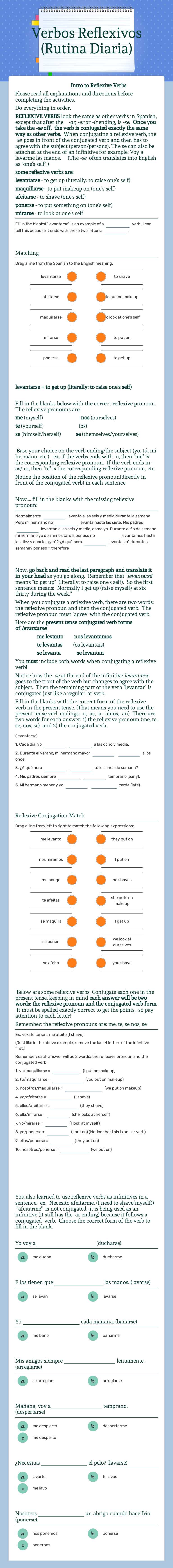Verbos Reflexivos (Rutina Diaria) worksheet preview image