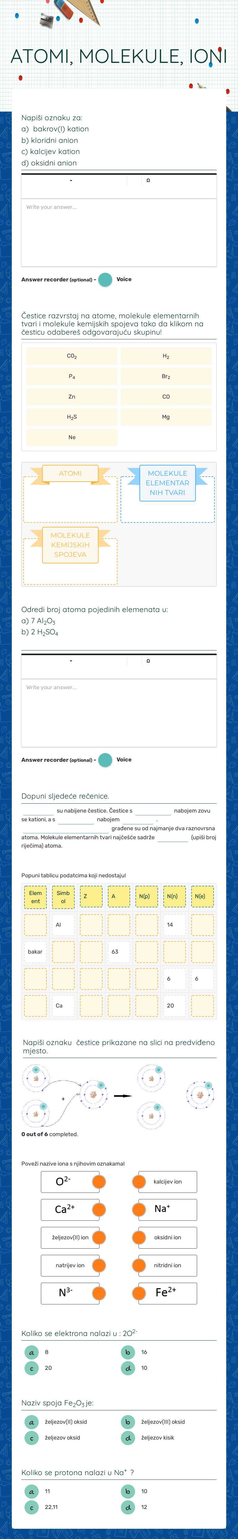 ATOMI, MOLEKULE, IONI worksheet preview image