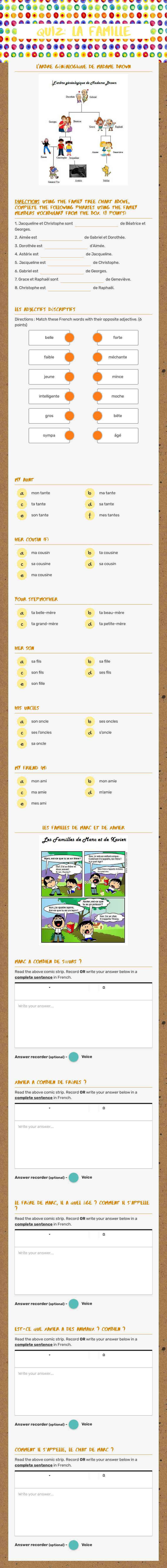 Quiz: LA Famille worksheet preview image