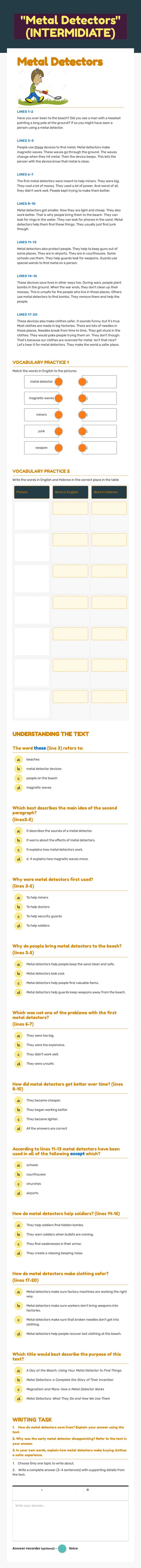 "Metal Detectors" (INTERMIDIATE) worksheet preview image