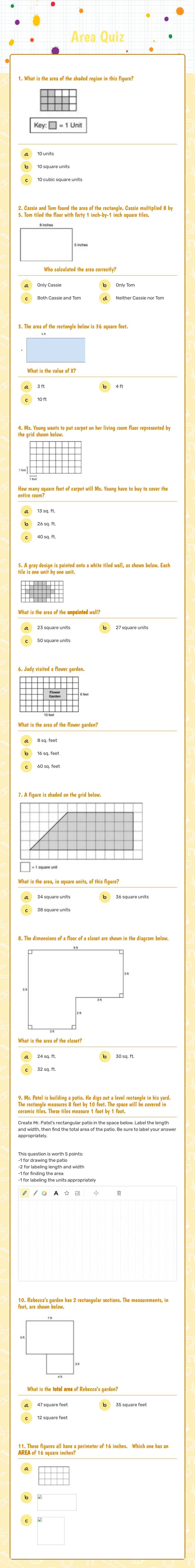 Area Quiz worksheet preview image