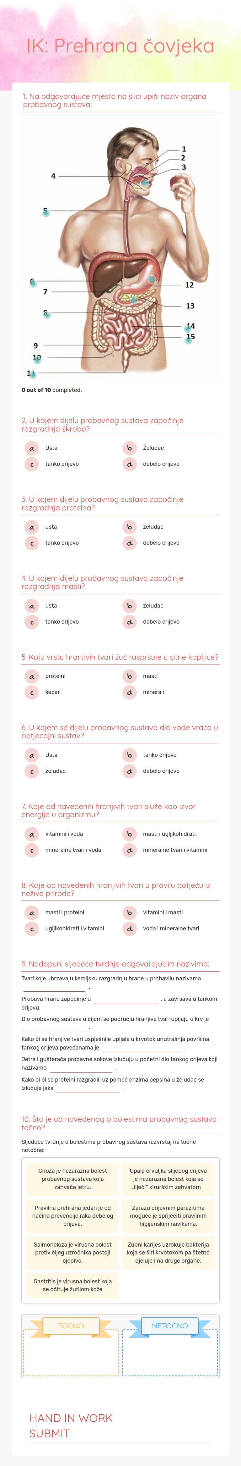 IK: Prehrana čovjeka worksheet preview image