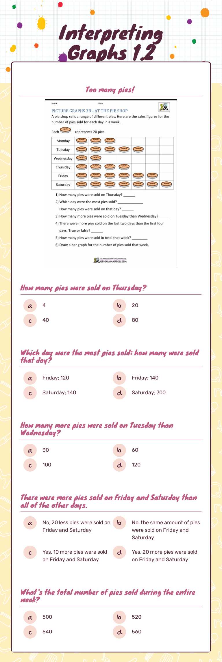 Interpreting Graphs 1.2 worksheet preview image