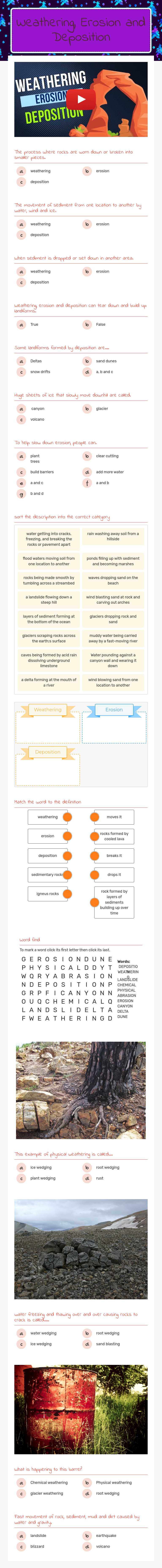 Weathering, Erosion and Deposition worksheet preview image
