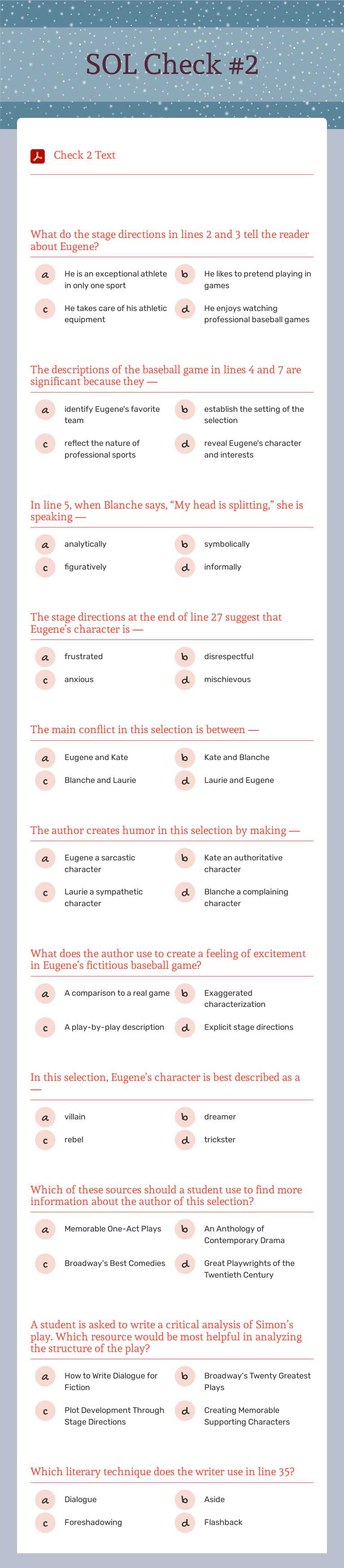SOL Check #2 worksheet preview image