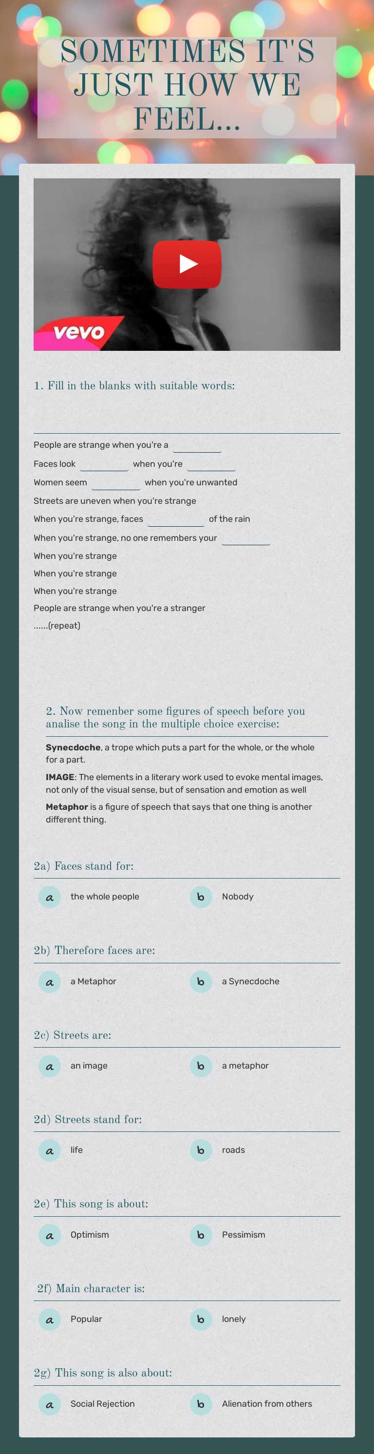 SOMETIMES IT'S JUST HOW WE FEEL... worksheet preview image