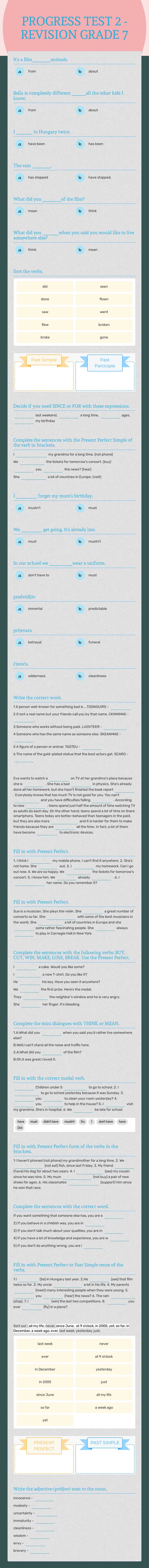PROGRESS TEST 2 - REVISION GRADE 7 worksheet preview image