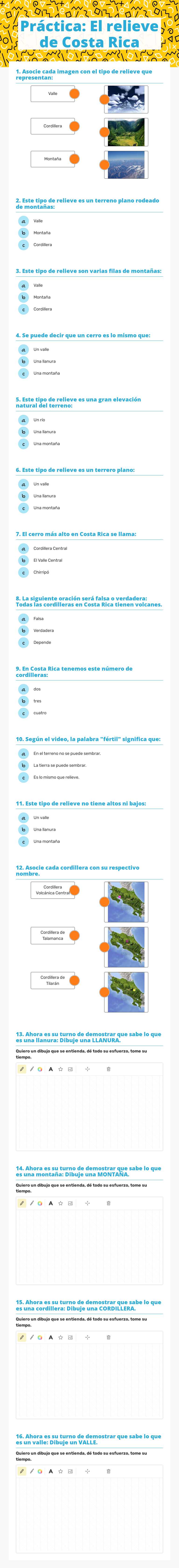 Práctica: El relieve de Costa Rica worksheet preview image