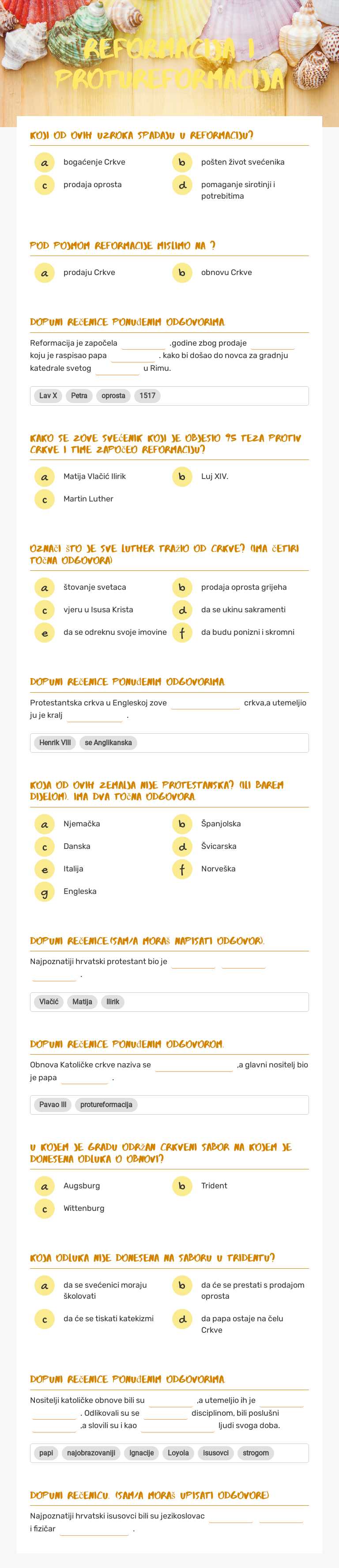 Reformacija i protureformacija worksheet preview image