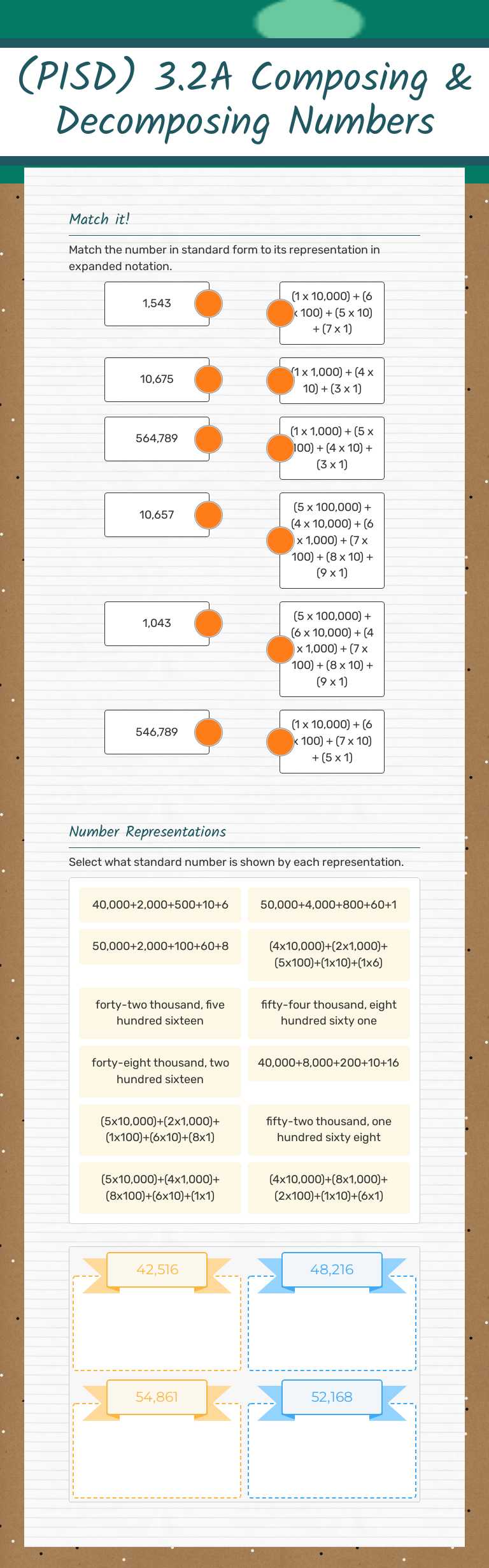 (PISD) 3.2A Composing & Decomposing Numbers worksheet preview image