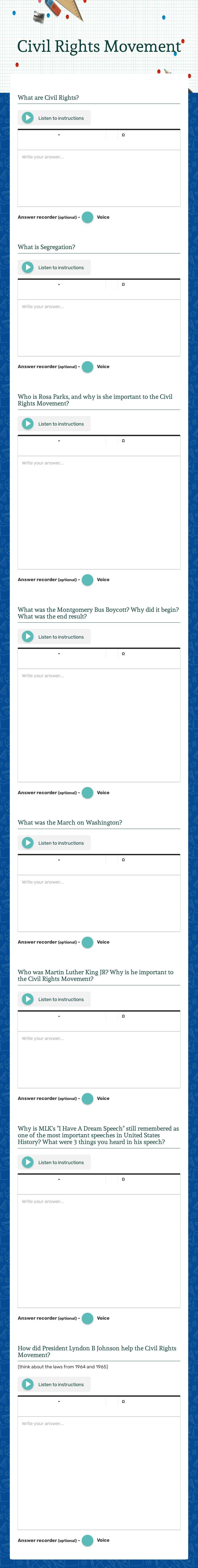 Civil Rights Movement worksheet preview image