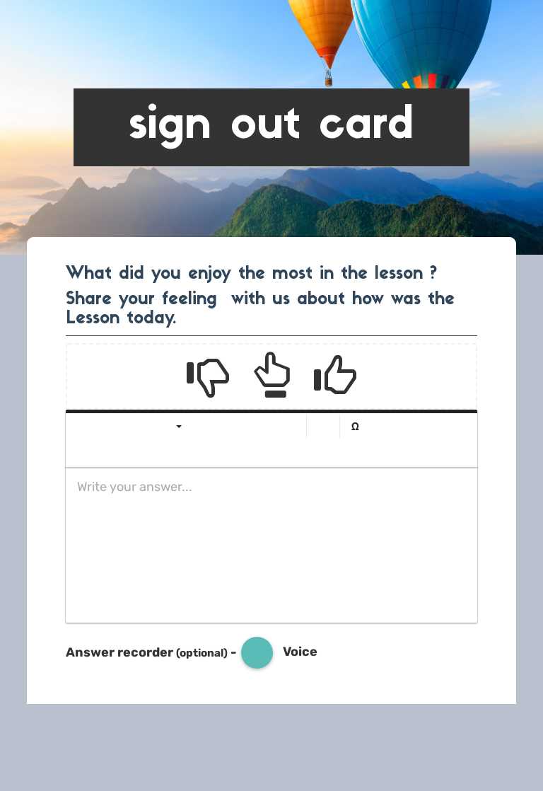 sign out card worksheet preview image