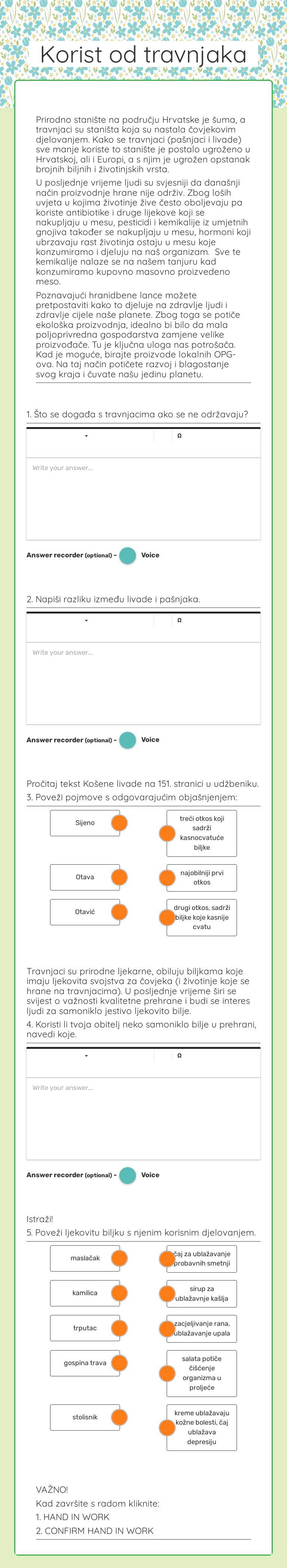 Korist od travnjaka worksheet preview image