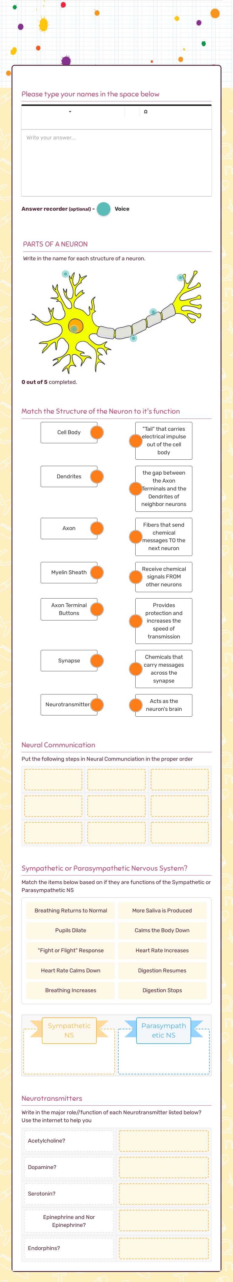 Neuron Review Grade 10 worksheet preview