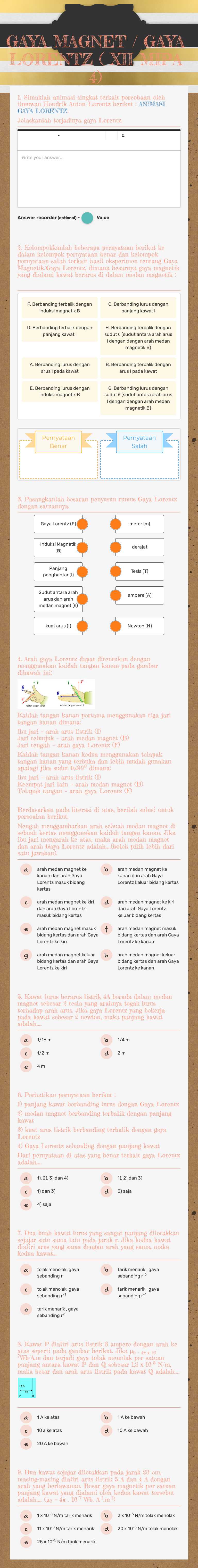 GAYA MAGNET / GAYA LORENTZ ( XII MIPA 4) worksheet preview