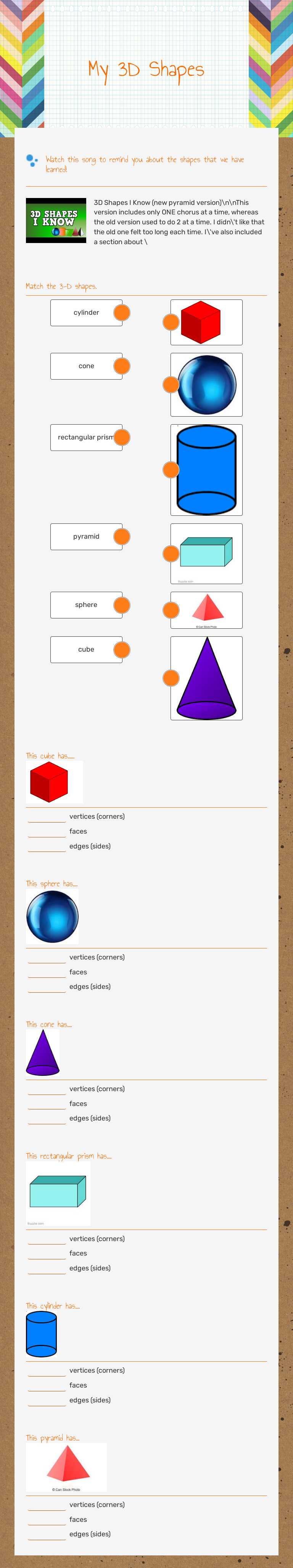 My 3D Shapes worksheet preview image