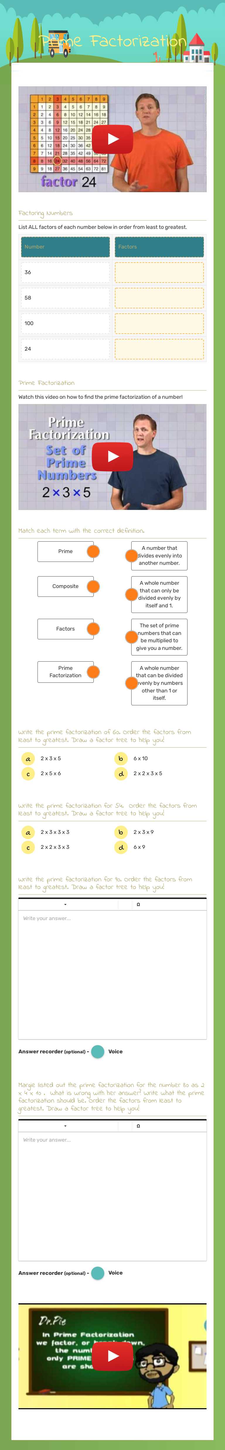 Prime Factorization worksheet preview image