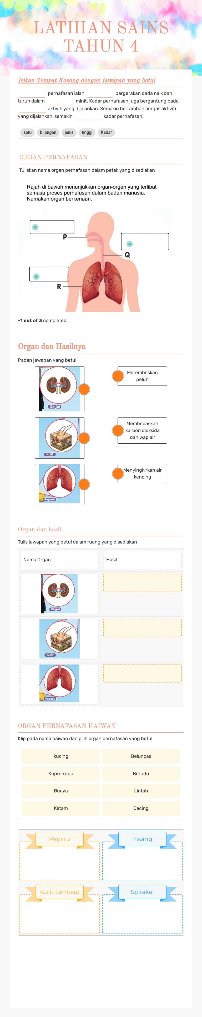 LATIHAN SAINS TAHUN 4 worksheet preview image
