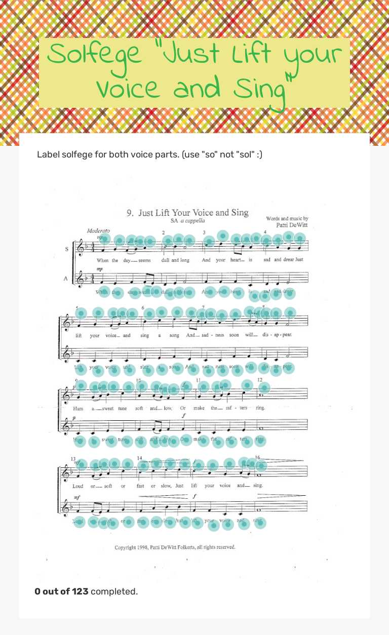 Solfege "Just Lift your Voice and Sing" Grade 7 worksheet preview
