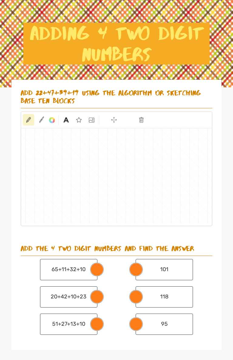 Adding 4 two digit numbers worksheet preview image