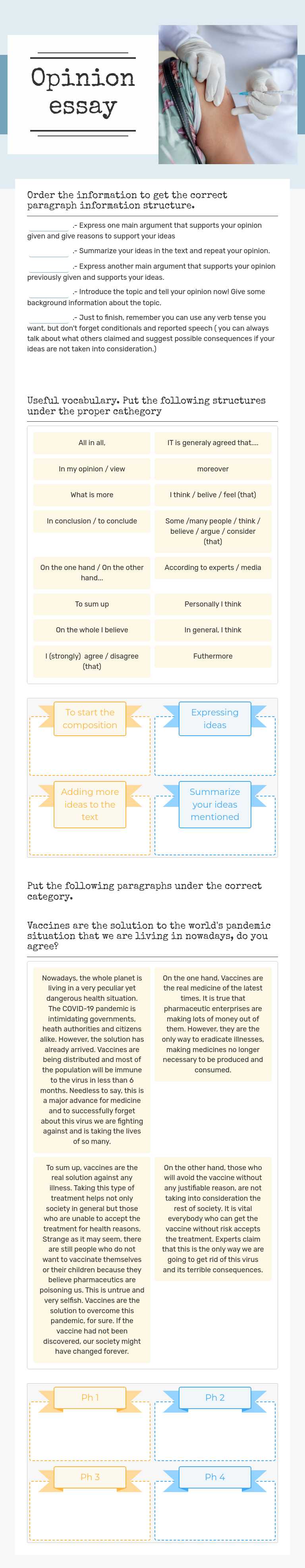 Opinion essay worksheet preview image
