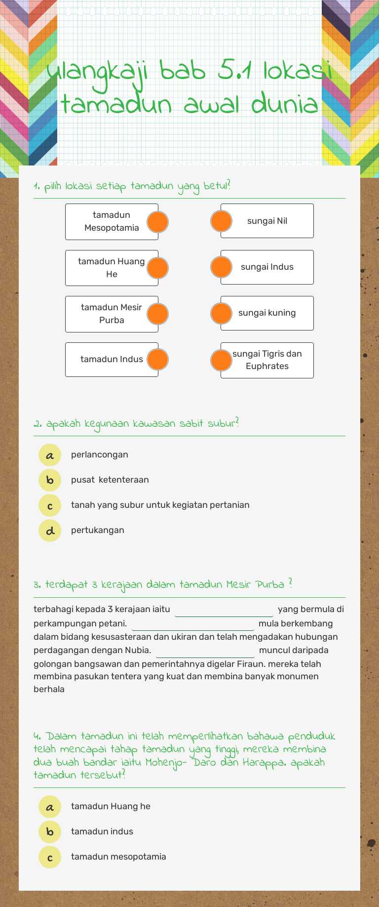 ulangkaji bab 5.1 lokasi tamadun awal dunia worksheet preview image
