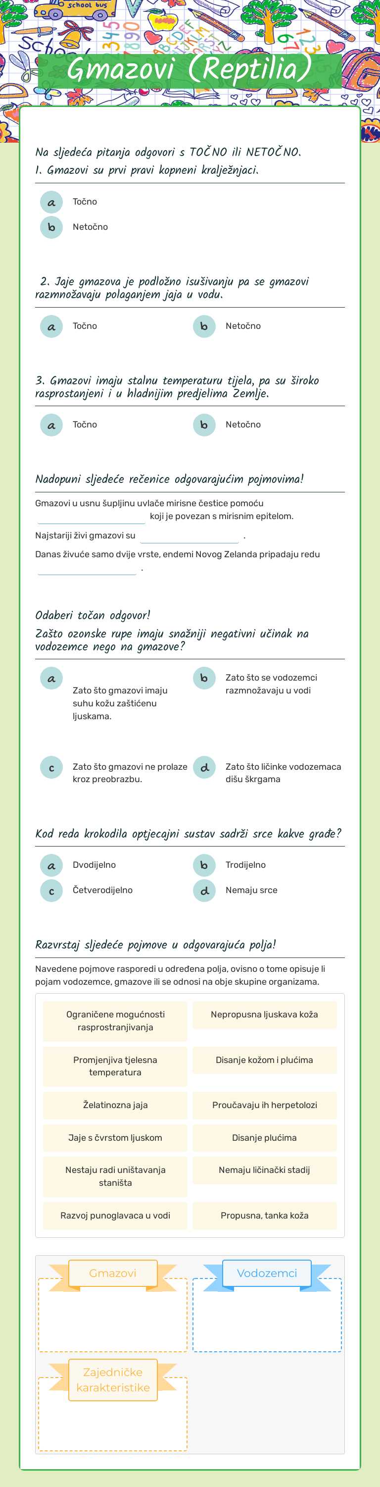 Gmazovi (Reptilia) worksheet preview image
