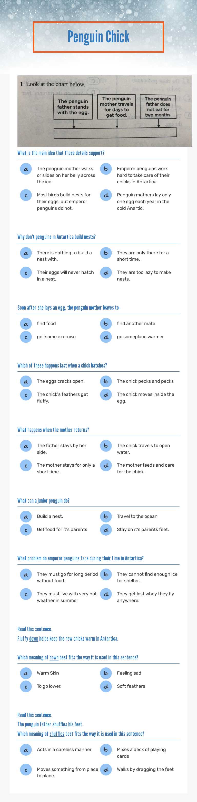 Penguin Chick Grade 3 worksheet preview