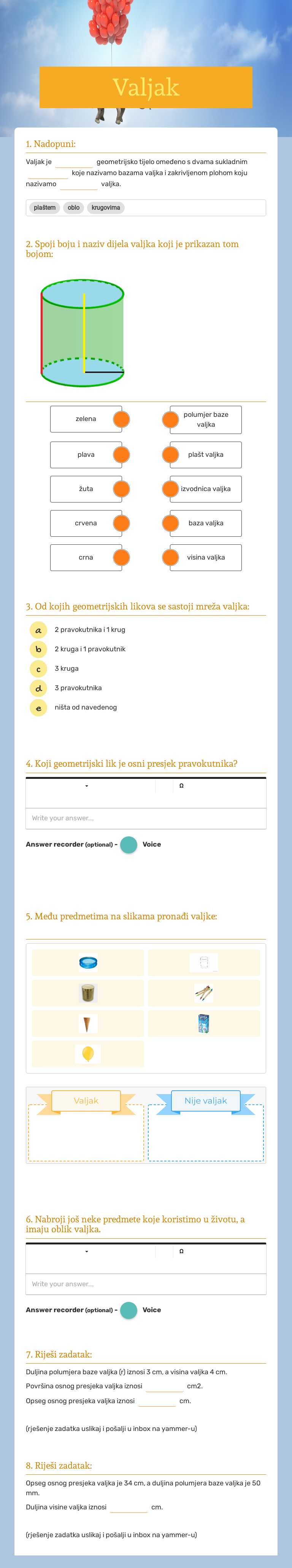 Valjak Grade 8 worksheet preview