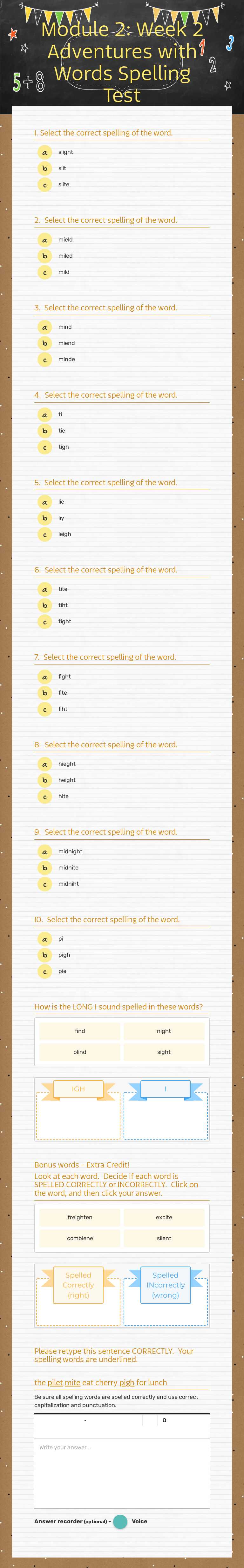 Module 2: Week 2 Adventures with Words Spelling Test Grade 3 worksheet preview