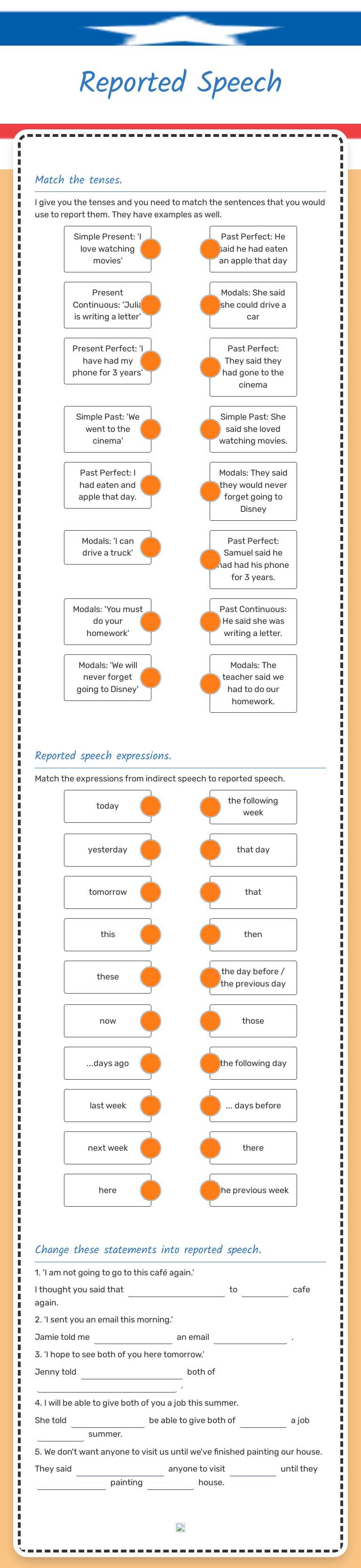 Reported Speech worksheet preview image