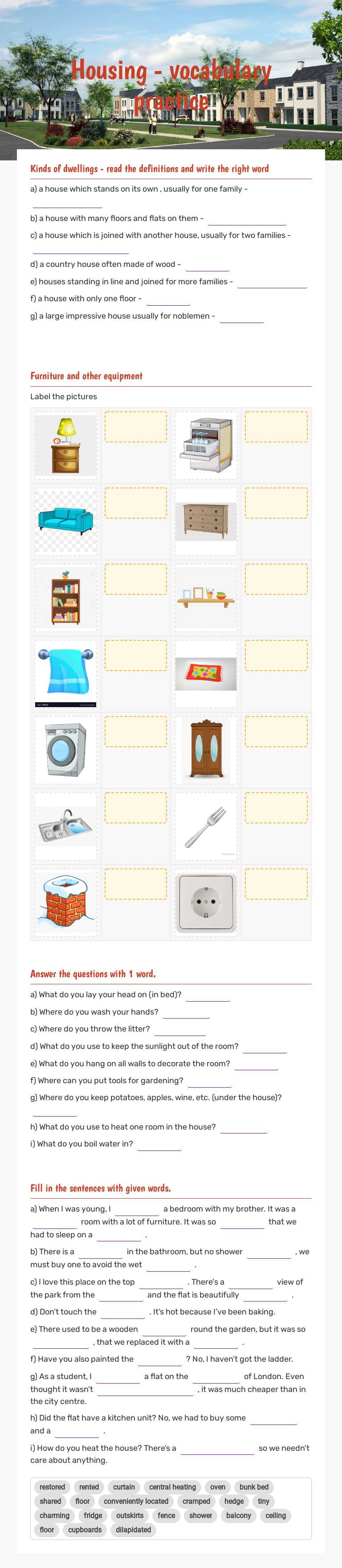 Housing - vocabulary practice worksheet preview image