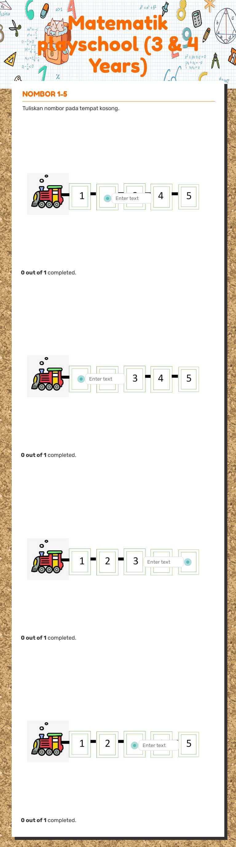 Matematik 
          playschool                  (3 & 4 Years) worksheet preview image