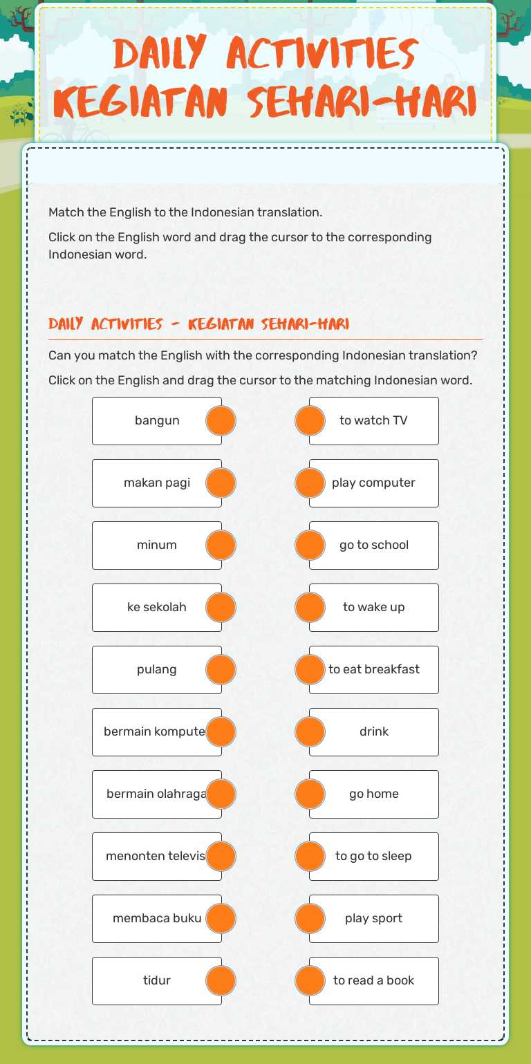 Daily Activities kegiatan sehari-hari worksheet preview image