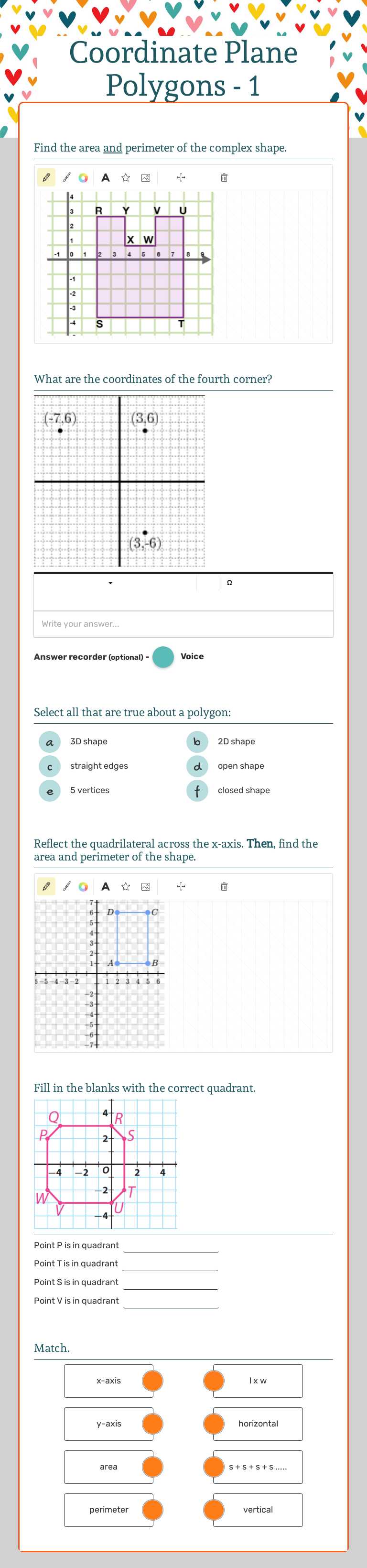 Coordinate Plane Polygons - 1 worksheet preview image