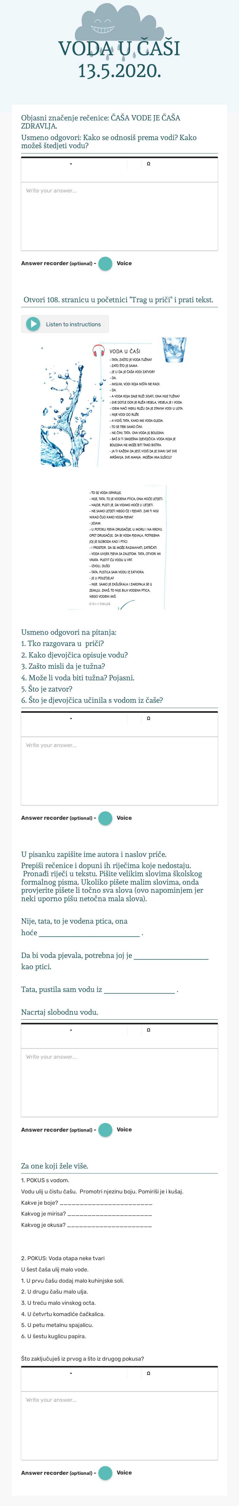 VODA U ČAŠI      13.5.2020. worksheet preview image