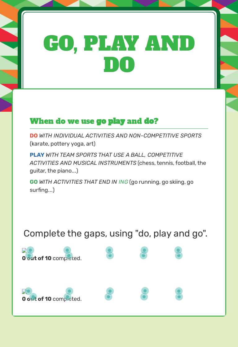 go, play and do worksheet preview image