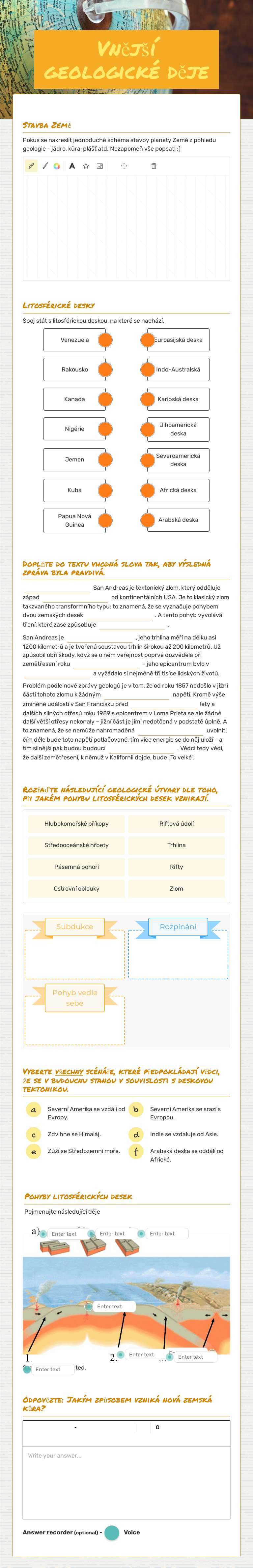 Vnější geologické děje worksheet preview image