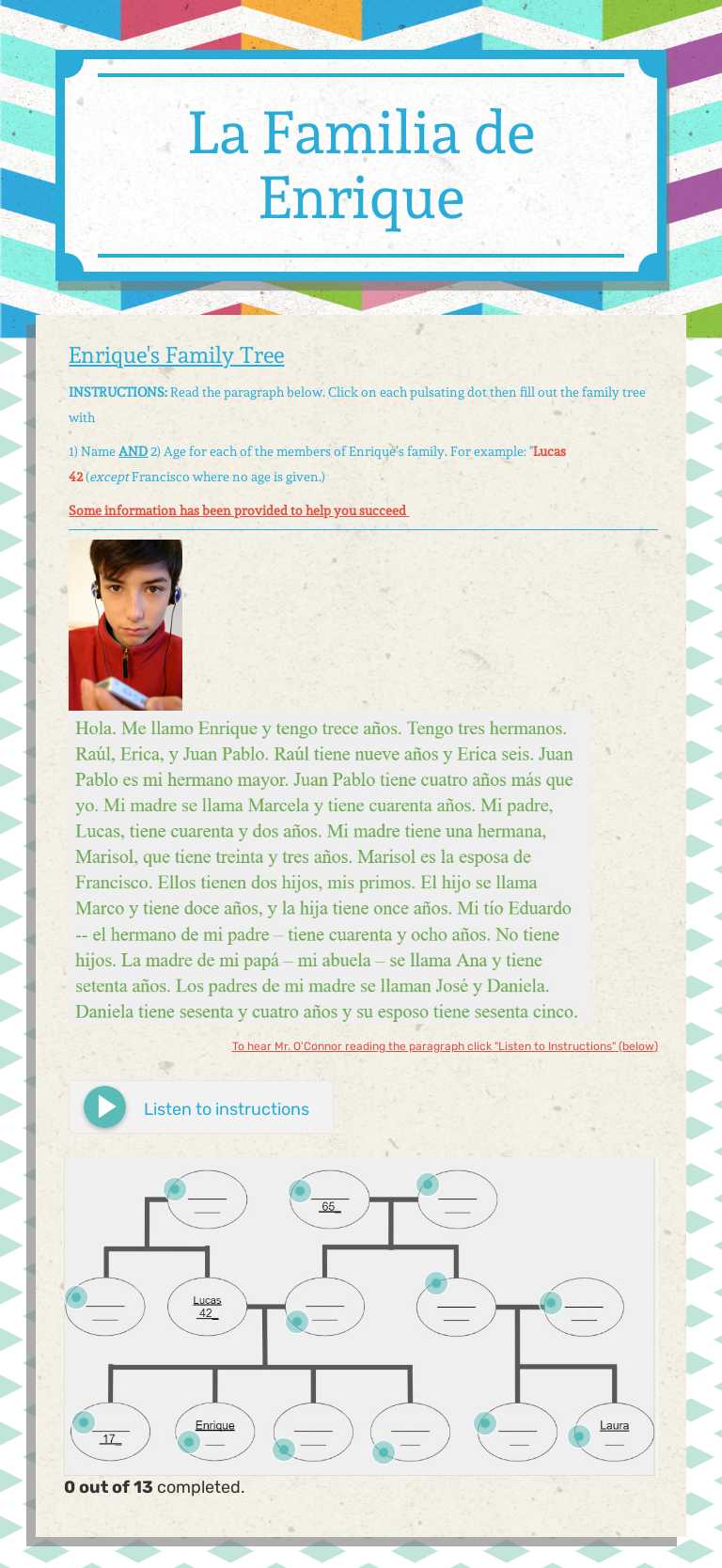 La Familia de Enrique worksheet preview image