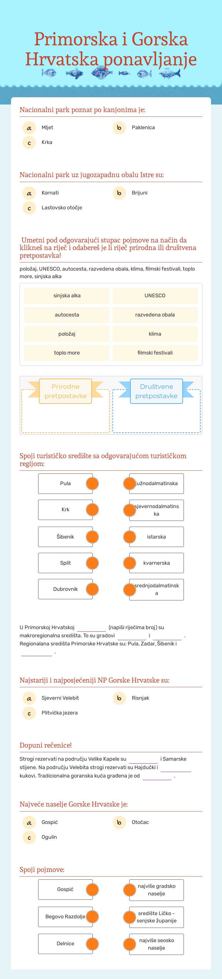 Primorska i Gorska Hrvatska ponavljanje worksheet preview image