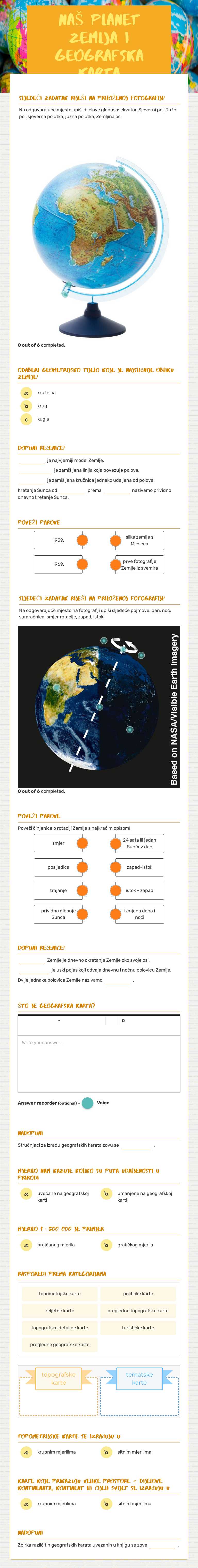 NAŠ PLANET ZEMLJA I GEOGRAFSKA KARTA Grade 5 worksheet preview